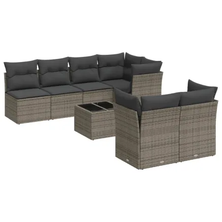 Salon de jardin 8 pcs avec coussins gris résine tressée 2