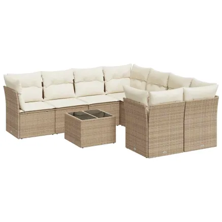 Salon de jardin avec coussins 9 pcs beige résine tressée 2