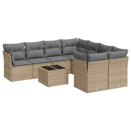Salon de jardin avec coussins 9 pcs beige résine tressée 2