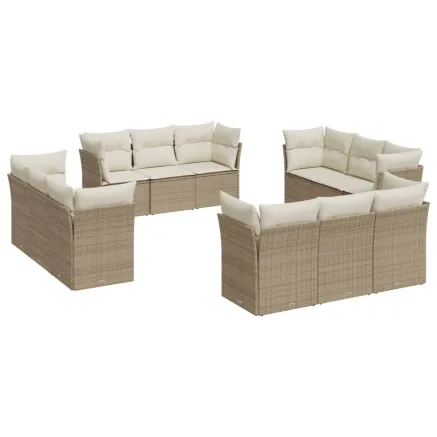 Salon de jardin avec coussins 12 pcs beige résine tressée 2