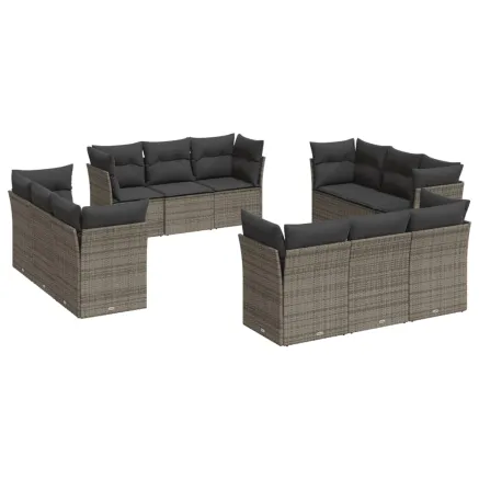 Salon de jardin avec coussins 12 pcs gris résine tressée 2