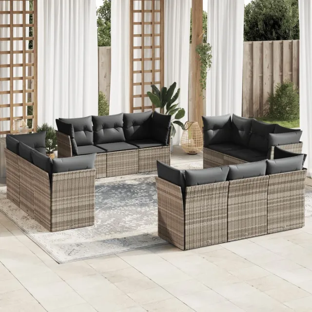 Salon de jardin avec coussins 12 pcs gris clair résine tressée