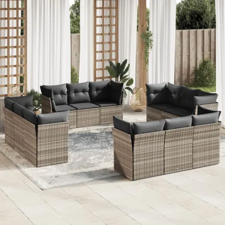 Salon de jardin avec coussins 12 pcs gris clair résine tressée