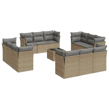 Salon de jardin avec coussins 13 pcs beige résine tressée 2