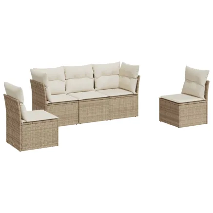 Salon de jardin avec coussins 5 pcs beige résine tressée 2