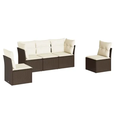 Salon de jardin avec coussins 5 pcs marron résine tressée 2