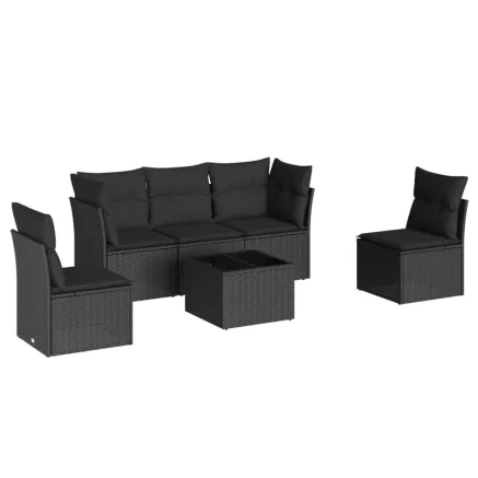 Salon de jardin 6 pcs avec coussins noir résine tressée 2