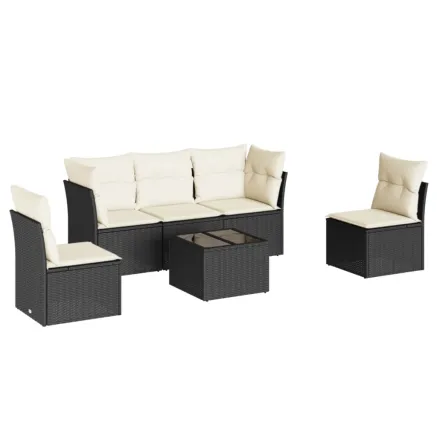 Salon de jardin 6 pcs avec coussins noir résine tressée 2