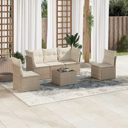 Salon de jardin avec coussins 6 pcs beige résine tressée