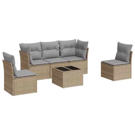 Salon de jardin avec coussins 6 pcs beige résine tressée 2