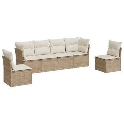 Salon de jardin avec coussins 6 pcs beige résine tressée 2