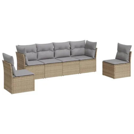 Salon de jardin avec coussins 6 pcs beige résine tressée