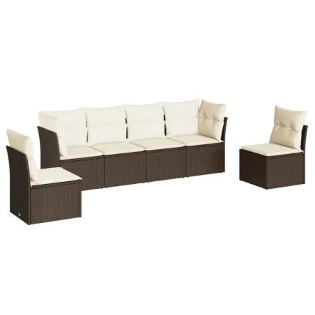 Salon de jardin avec coussins 6 pcs marron résine tressée