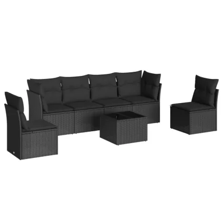 Salon de jardin 7 pcs avec coussins noir résine tressée 2