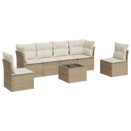 Salon de jardin avec coussins 7 pcs beige résine tressée 2