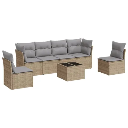 Salon de jardin avec coussins 7 pcs beige résine tressée 2