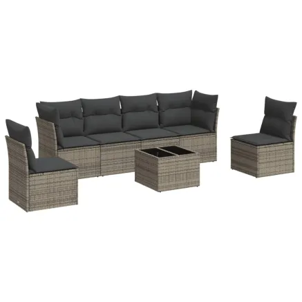 Salon de jardin avec coussins 7 pcs gris résine tressée 2