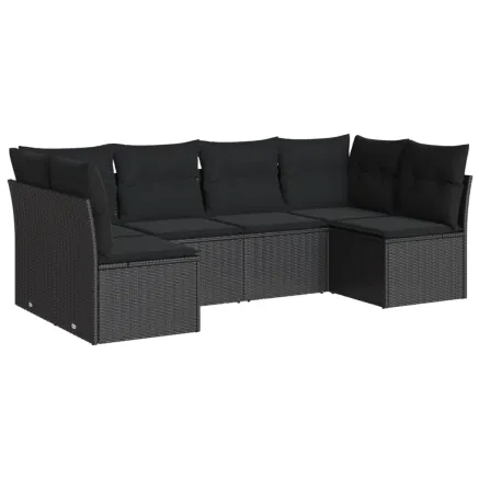 Salon de jardin 6 pcs avec coussins noir résine tressée 2