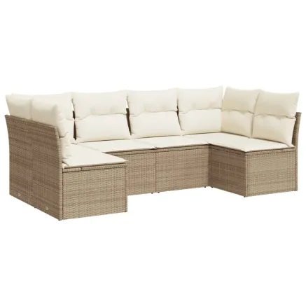Salon de jardin avec coussins 6 pcs beige résine tressée 2