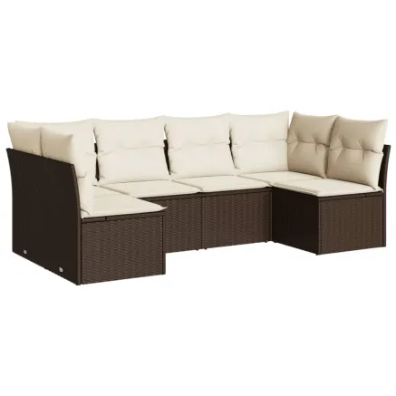 Salon de jardin avec coussins 6 pcs marron résine tressée 2