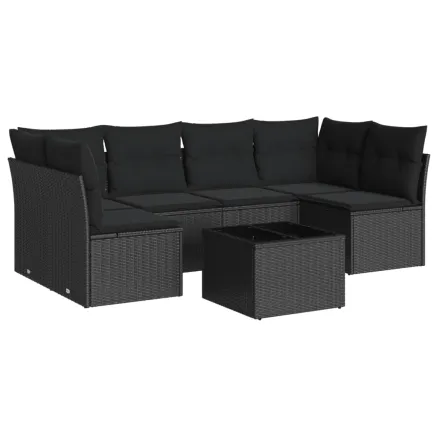 Salon de jardin 7 pcs avec coussins noir résine tressée 2