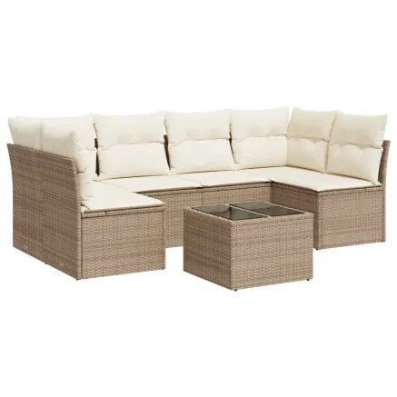 Salon de jardin avec coussins 7 pcs beige résine tressée 2