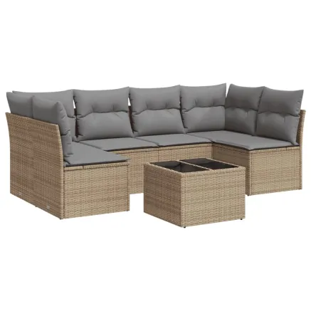 Salon de jardin avec coussins 7 pcs beige résine tressée 2