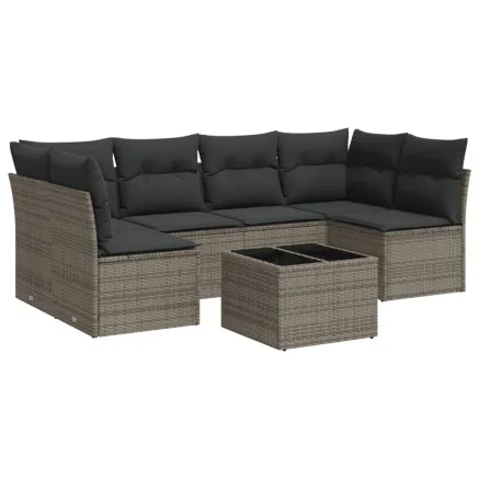 Salon de jardin avec coussins 7 pcs gris résine tressée 2