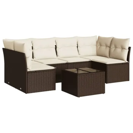 Salon de jardin avec coussins 7 pcs marron résine tressée 2