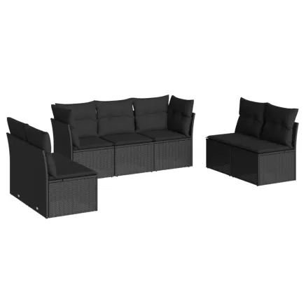 Salon de jardin 7 pcs avec coussins noir résine tressée 2