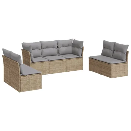 Salon de jardin avec coussins 7 pcs beige résine tressée 2