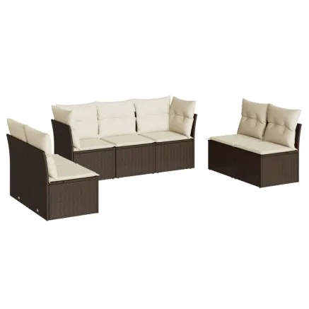 Salon de jardin avec coussins 7 pcs marron résine tressée 2