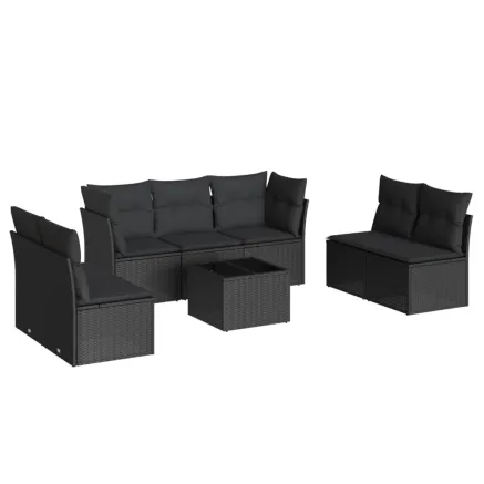 Salon de jardin 8 pcs avec coussins noir résine tressée 2