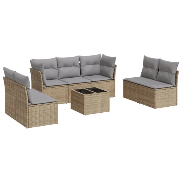 Salon de jardin avec coussins 8 pcs beige résine tressée