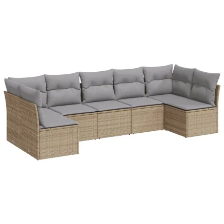 Salon de jardin avec coussins 7 pcs beige résine tressée 2