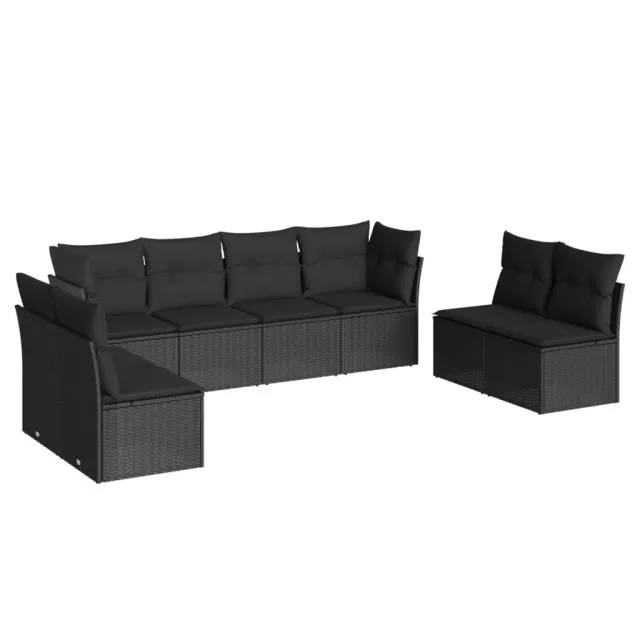 Salon de jardin 8 pcs avec coussins noir résine tressée