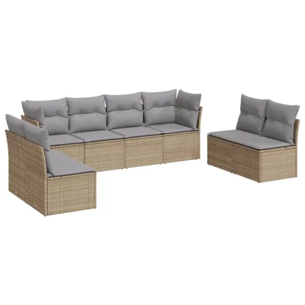 Salon de jardin avec coussins 8 pcs beige résine tressée 2