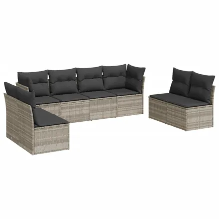 Salon de jardin 8 pcs avec coussins gris clair résine tressée 2