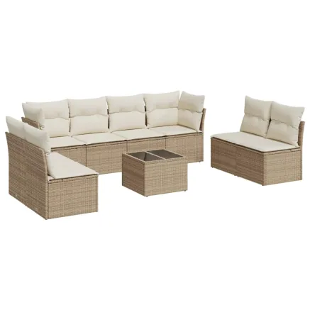 Salon de jardin avec coussins 9 pcs beige résine tressée 2