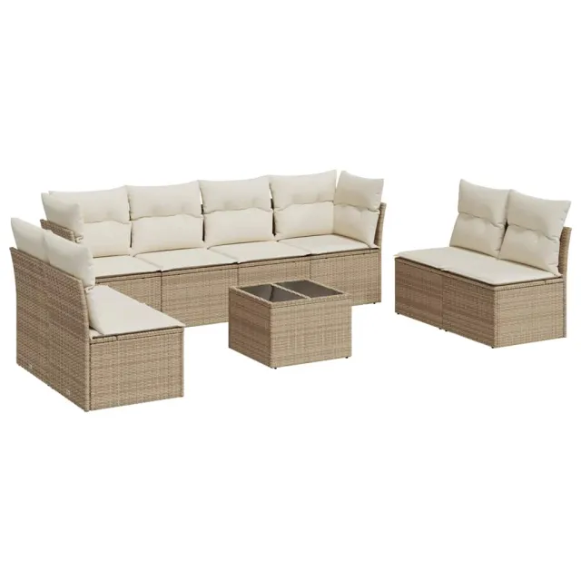 Salon de jardin avec coussins 9 pcs beige résine tressée