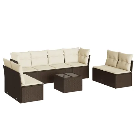 Salon de jardin avec coussins 9 pcs marron résine tressée 2
