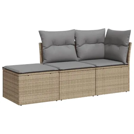 Salon de jardin avec coussins 3 pcs beige résine tressée 2