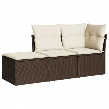 Salon de jardin avec coussins 3 pcs marron résine tressée 2