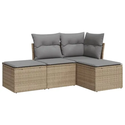 Salon de jardin avec coussins 4 pcs beige résine tressée 2
