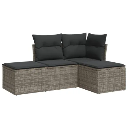 Salon de jardin 4 pcs avec coussins gris résine tressée 2