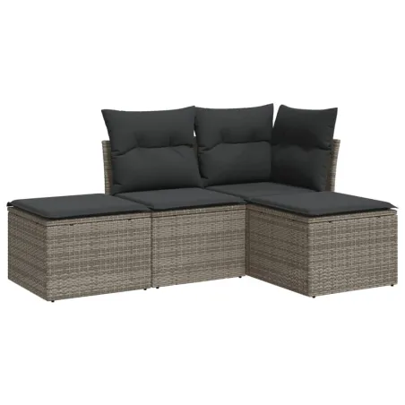 Salon de jardin 4 pcs avec coussins gris résine tressée