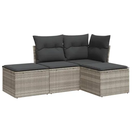 Salon de jardin 4 pcs avec coussins gris clair résine tressée 2