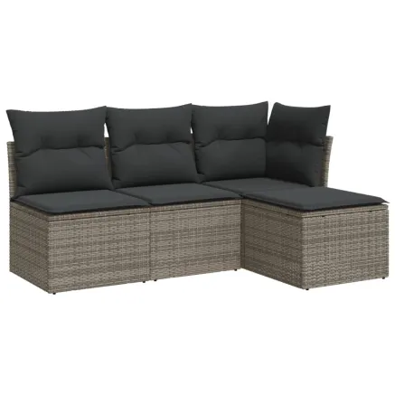 Salon de jardin 4 pcs avec coussins gris résine tressée 2