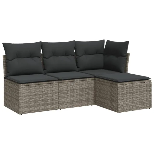 Salon de jardin 4 pcs avec coussins gris résine tressée