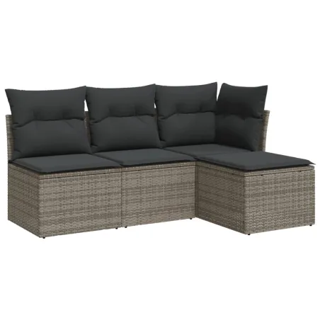 Salon de jardin 4 pcs avec coussins gris résine tressée